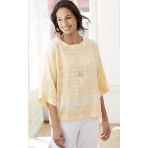 J. Jill Tops - Pure J. Jill Linen Top L Tangerine Orange Shibori Dyed Kimono Oversized Boxy